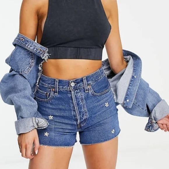 Levi's Ribcage Embroidered Cutoff Jean Shorts - Picture 5 of 11